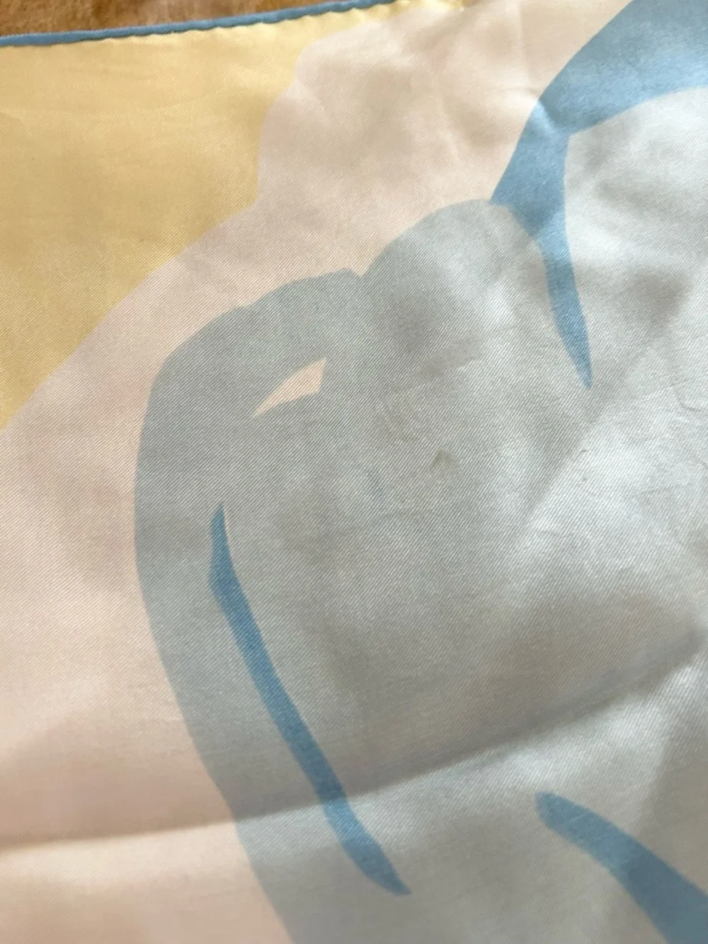 Vintage Pastel Blue and Yellow Silk Scarf *flawed*